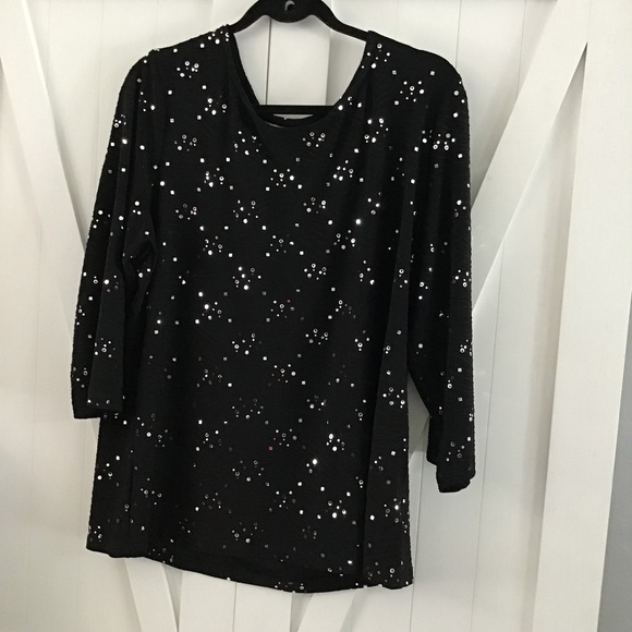 JM Collection women’s. Size 1X, Black, sequined blouse - Picture 1 of 7